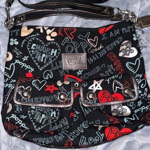 Coach Poppy Purse With Charms G1076 - Black, Red, Gunmetal Gray/Silver